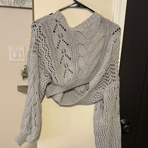 HYFVE Light Gray Cable Knit Cropped Sweater